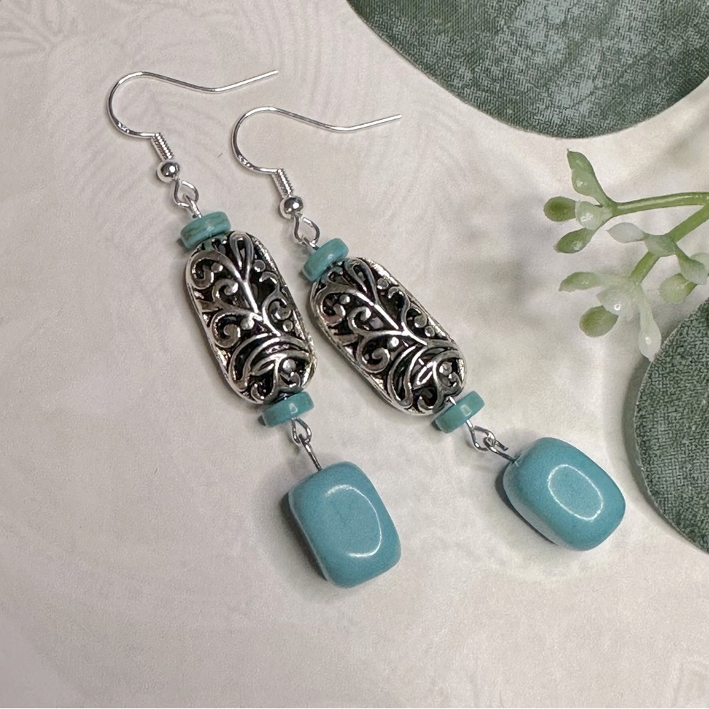 3/$25 Turquoise & Silver Filigree Earrings
